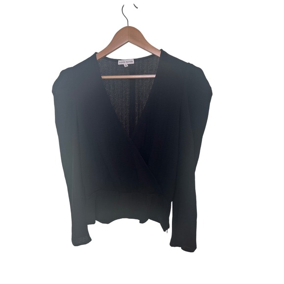 Moon River Tops - Moon River Black Blouse Wrap Top Long Sleeve Ruched Sleeve V‎ Neck Womens Large